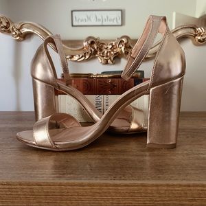 Rose Gold Block Heeled Pumps